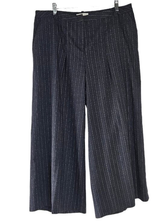 Pants - black with metallic pinstripe high waisted wide leg crop dress pants